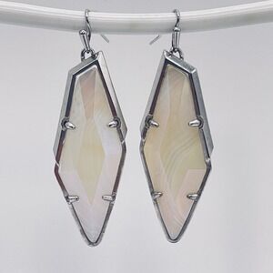 Kendra Scott Bexley Drop Dangle Earrings Iridescent Agate Silver RARE w/Pouch